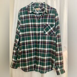 Trees & Trails Green/Red & White Cotton Flannel Button Down Shirt Size XL